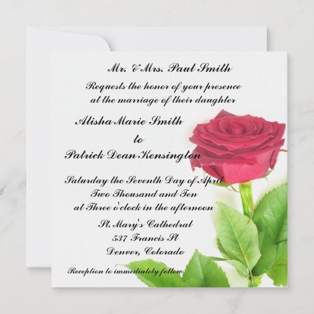 Faire-part d'invitation de la Mariage Red Rose (Devant)