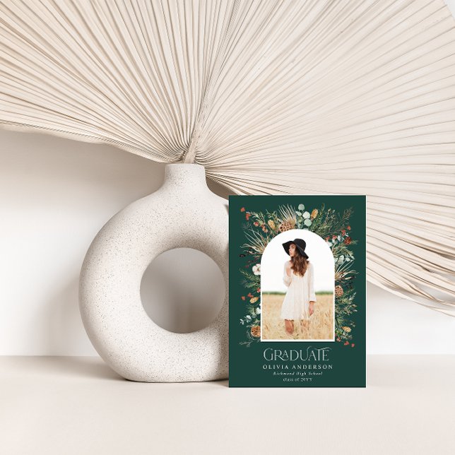 Faire-part Diplômé arche 1 photo botanique naturelle moderne (Créateur téléchargé)