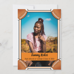 Faire-part Diplômé de football Orange & Noir