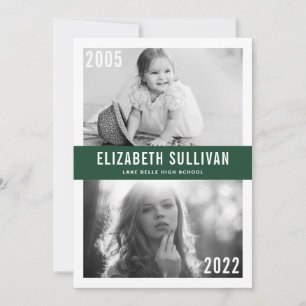 Faire-part Diplômé de la promotion 2022 Green Then and Now