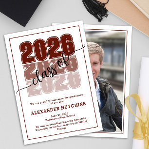 Faire-part Diplômé de la promotion 2026 Rouge Foncé Moderne G