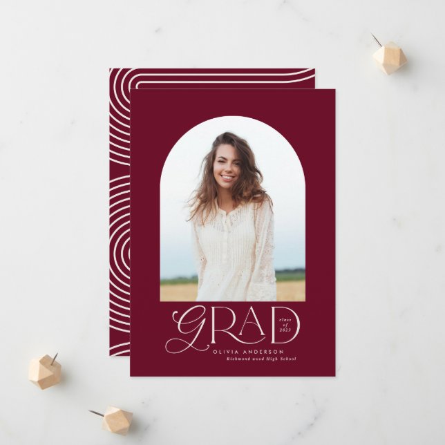 Faire-part Diplôme de l'arc de photo géométrique bordeaux mod (Devant/Arrière en situation)