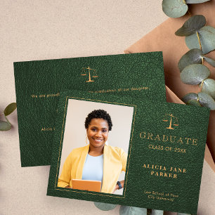 Faire-part Diplôme de l'école de droit en or vert 2025