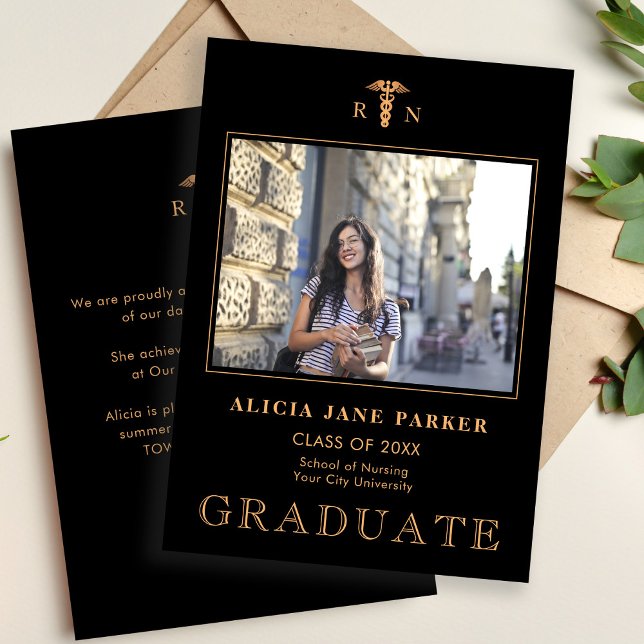 Faire-part Diplôme de l'école de soins infirmiers photo en or (Créateur téléchargé)