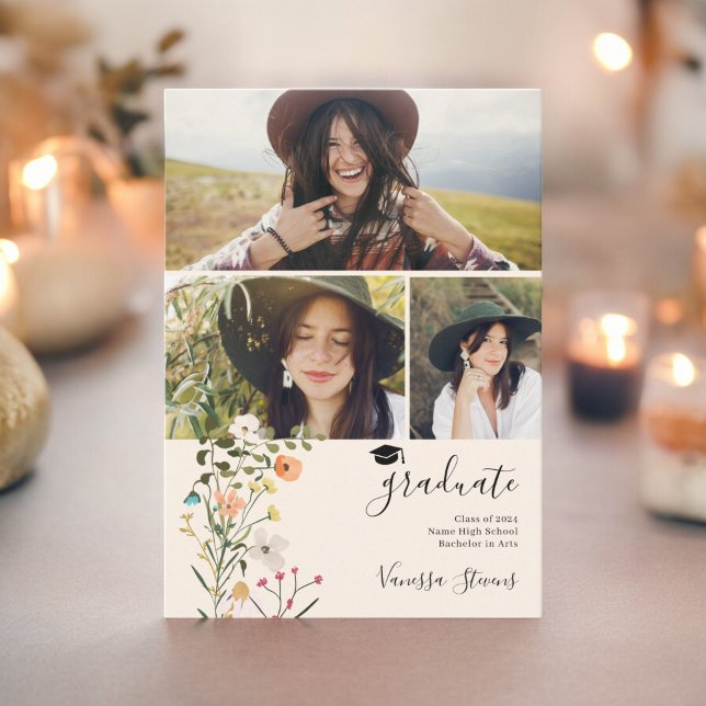 Faire-part Diplôme de printemps des fleurs sauvages de la pra (Bohemian meadow wildflowers spring graduation announcement)