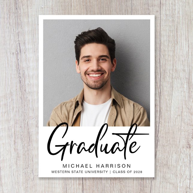 Faire-part Diplôme de script photo moderne (Modern Photo Graduation Announcement)
