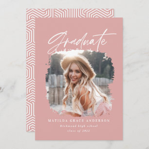 Faire-part Diplôme de script rose girly photo géométrique