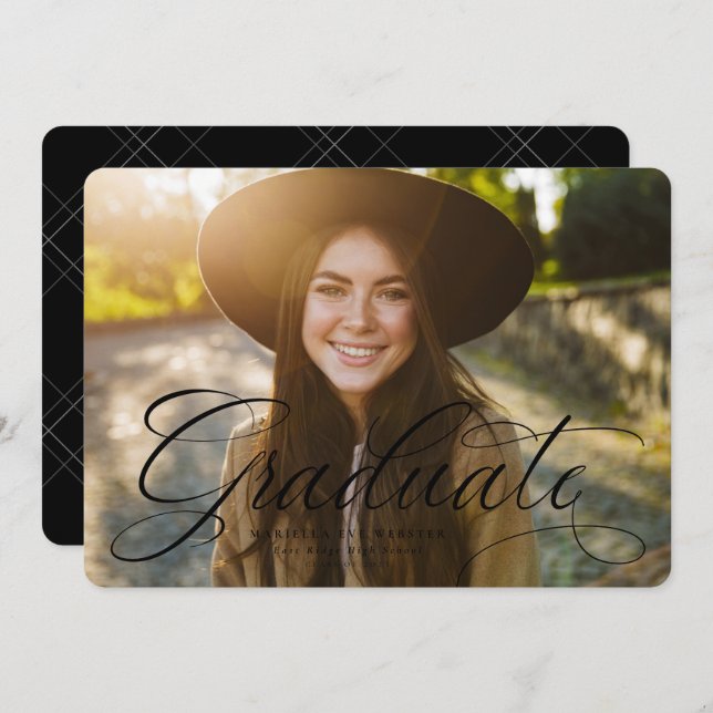 Faire-part Diplôme en écriture simple noir et blanc (Devant / Derrière)