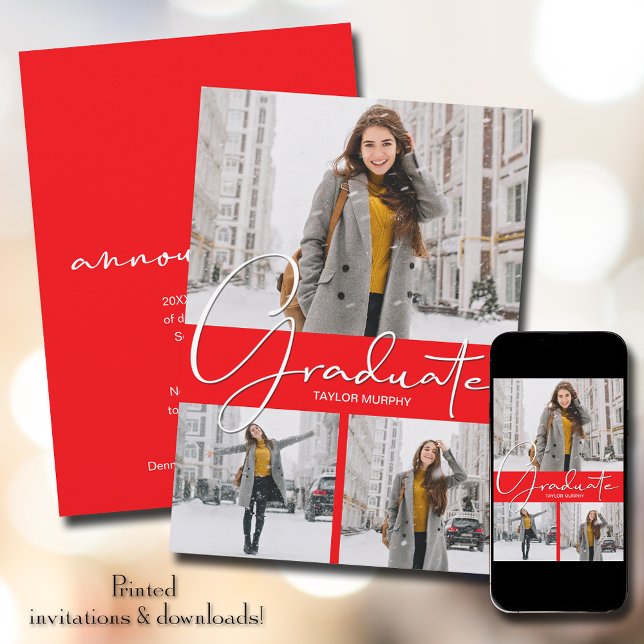 Faire-part Diplôme en photo rouge (Créateur téléchargé)