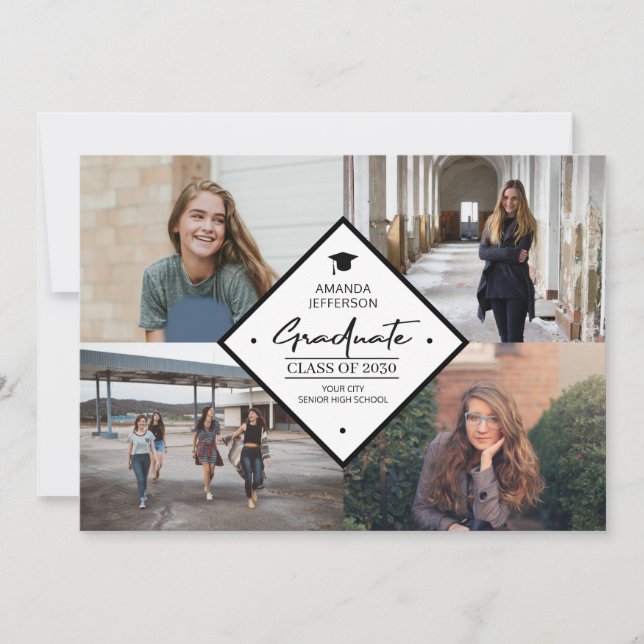 Faire-part Diplôme moderne élégant script 4 photo collage a (Devant)