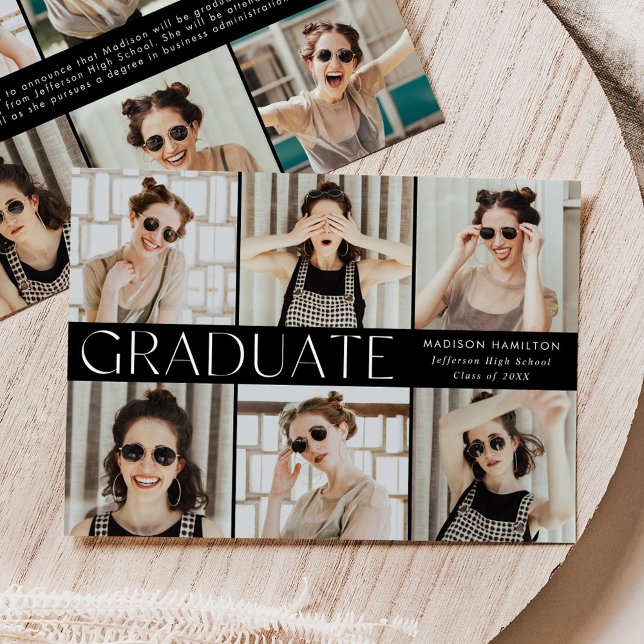 Faire-part Diplômé Moderne Noir et Blanc 12 Photos (Créateur téléchargé)