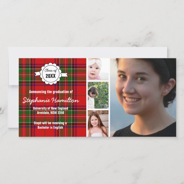 Faire-part Diplôme photo tartan personnalisé (Devant)