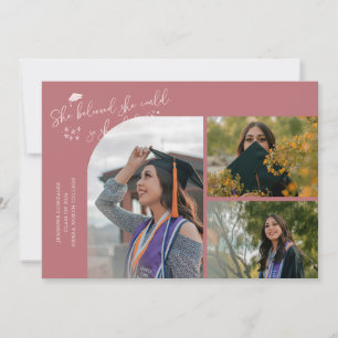 Faire-part Diplômée Rose Elle a Crû Multi Photo