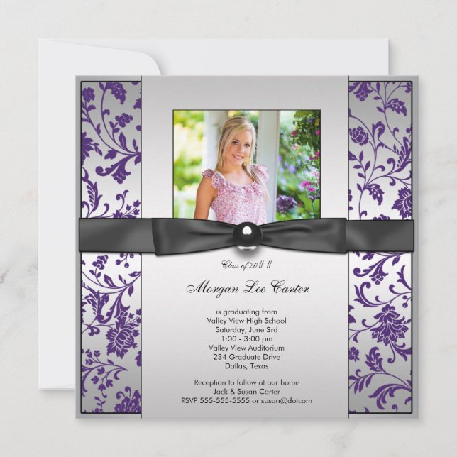 Faire-part d'obtention d'un diplôme de photo viole (Devant)