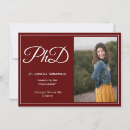 Faire-part Doctorat Burgundy White Photo Script Graduation
