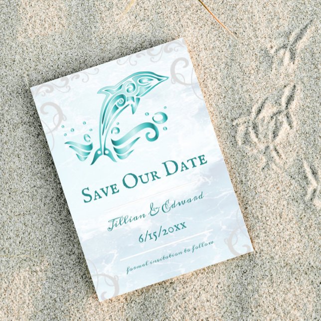 Faire-part Dolphin turquoise Enregistrer La Date Annonce (Teal Dolphin Save the Date)