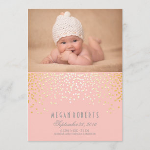 Faire-part Dots Gold Confetti rose Nouveau-né Photo Naissance