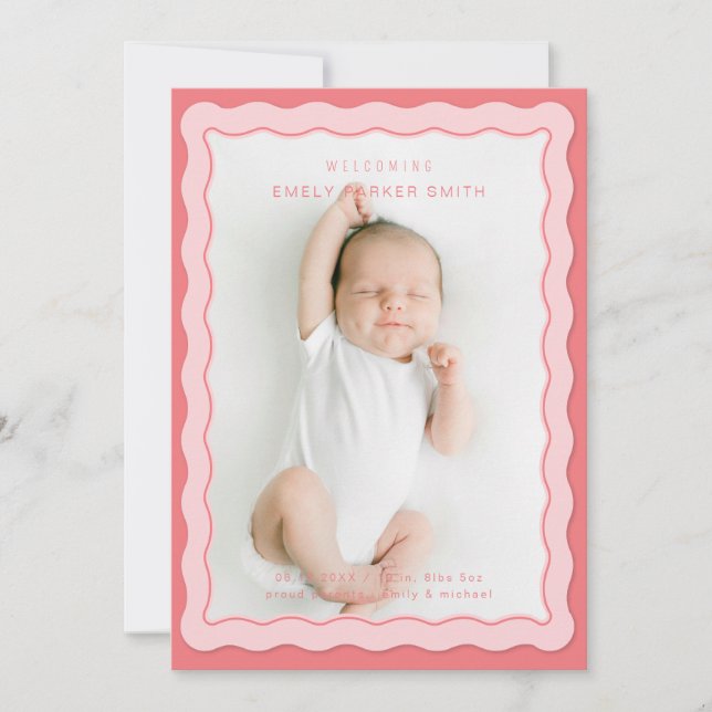 Faire-part Double bordure rose ondulé Conception (Devant)