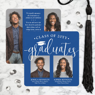 Faire-part Double Graduation 2 Grads & 4 Photos Royal Blue