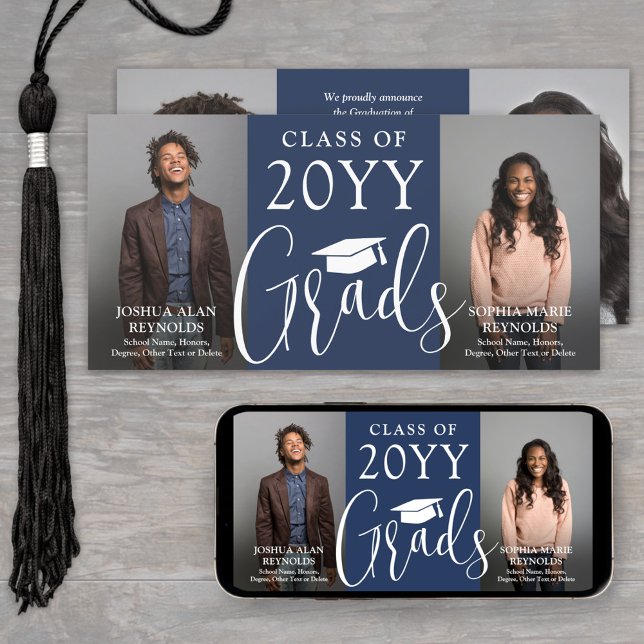 Faire-part Double Graduation 2 Grads Marine & White Joint Pho (Créateur téléchargé)