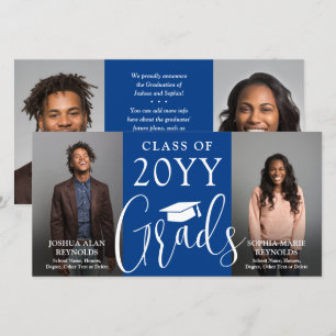 Faire-part Double Graduation 2 Grads Royal Blue Joint Photo