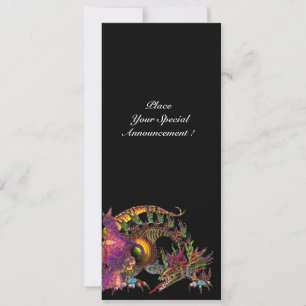 FAIRE-PART DRAGO / DRAGON DE FANTASIE EN OR ROSE VIOLET NOIR