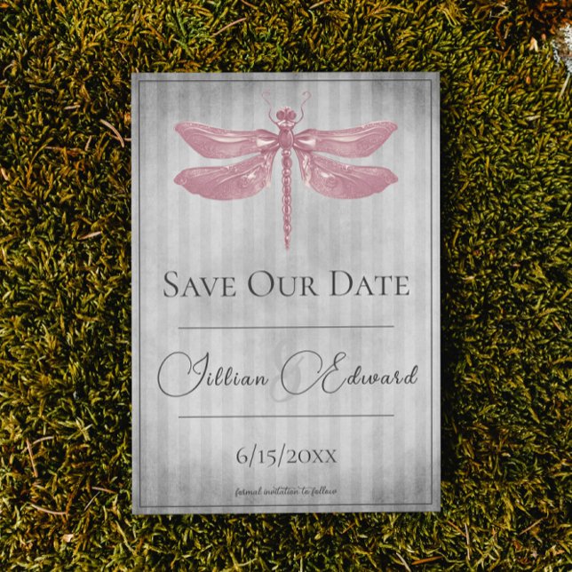 Faire-part Dragonfly à bijoux roses Enregistrer la date (Pink Jeweled Dragonfly Save the Date Wedding Announcement)