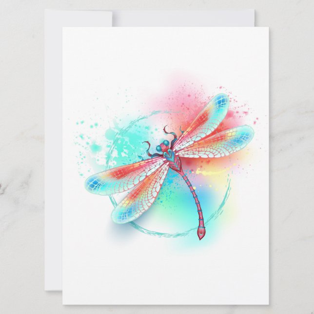 Faire-part Dragonfly rouge sur l'arrière - plan aquarelle (Devant)