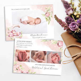 Faire-part Dreamy Rose Floral & Unicorn Baby Girl Photo