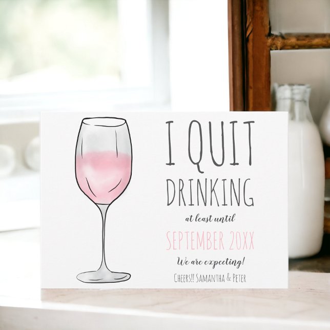 Faire-part Drôle vin rose rose verre cesser de boire grossess (Funny pink rose wine glass quit drinking pregnancy announcement)