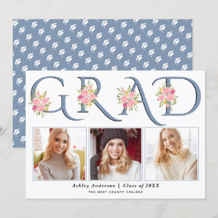 Faire-part Dusty bleu GRAD typographie rose roses photo