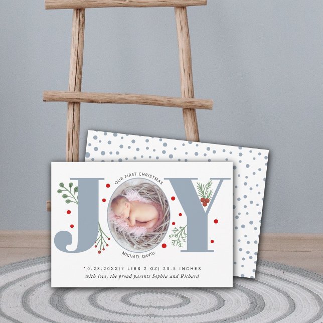 Faire-part Dusty blue Joy First Christmas photo naissance béb (Créateur téléchargé)