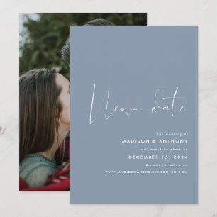 Faire-part Dusty Blue Minimalist Photo New Date Mariage