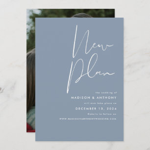 Faire-part Dusty Blue Minimalist Photo Nouveau plan Mariage