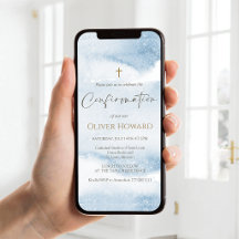Dusty Blue Watercolor Boy Confirmation Invite
