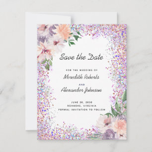 Faire-part Dusty Purple Peach Floral QR Code Enregistrer la d