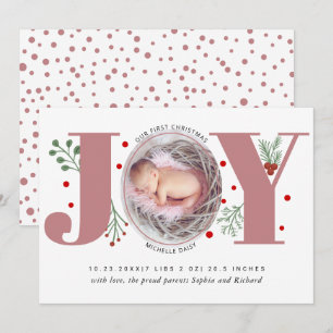 Faire-part Dusty rose Joy Première photo de Noël naissance bé