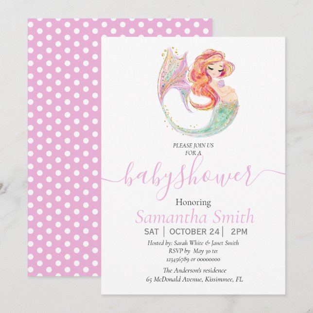 Faire-part Écart de BABY SHOWER MERMAID (Devant / Derrière)
