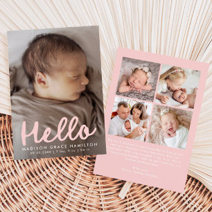 Faire-part Écrite à la main moderne Hello Pink Photo Collage 
