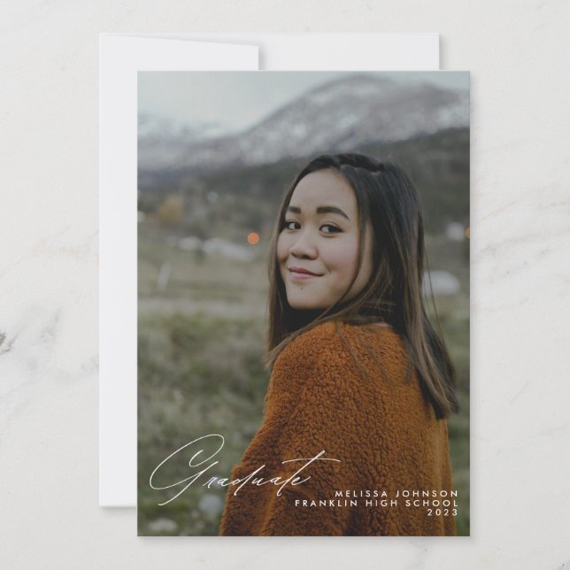 Faire-part Écriture manuscrite blanche simple Script Photo Gr (Devant)