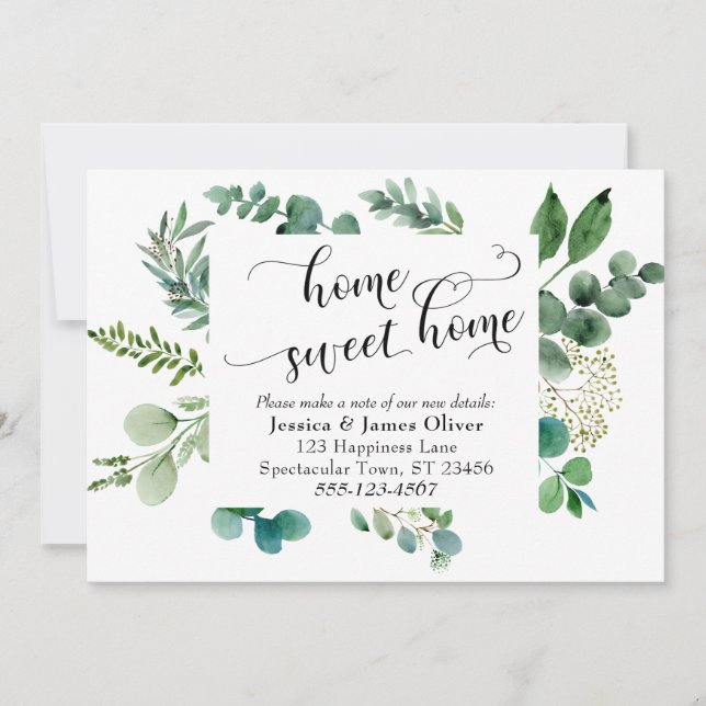 Faire-part Elaborer Script Home Sweet Home avec Eucalyptus (Devant)