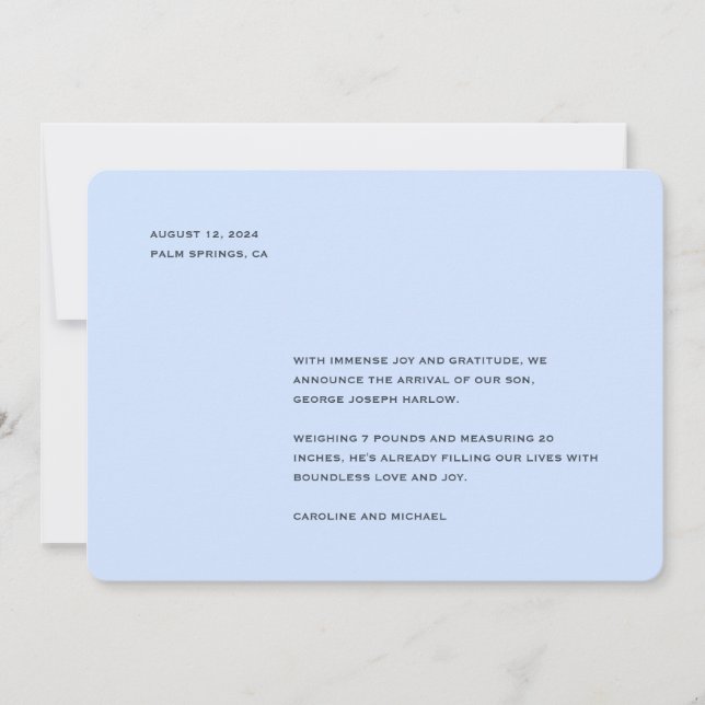 Faire-part Elégant bébé bleu garçon naissance (Devant)