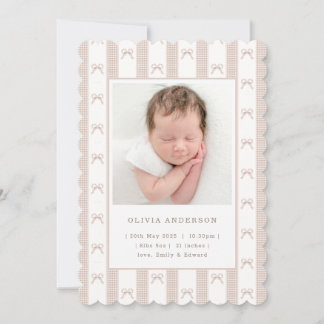 Faire-part Elegant Beige Ribbon Bow Girl Birth Announcement