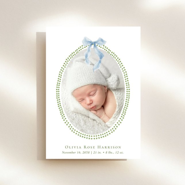 Faire-part Elégant bleu bleu bleu Bow aquarelle photo Naissan (Announce the arrival of your precious baby in a way that is as beautiful and unique as they are)