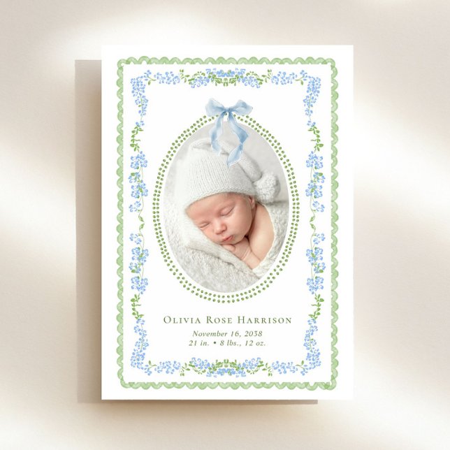 Faire-part Elégant bleu vert aquarelle Cadre photo naissance (Announce the arrival of your precious baby in a way that is as beautiful and unique as they are)