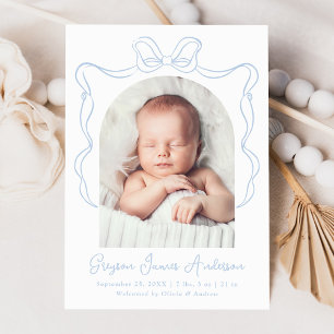 Faire-part Elégant bleu Vintage Bow photo naissance