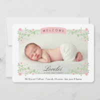 Elégant cadre floral rose bébé fille photo naissan