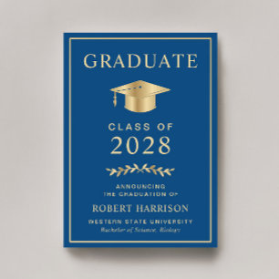 Faire-part Élégant Classic Blue Gold Graduation