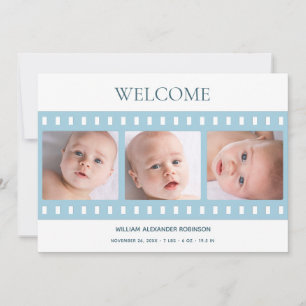 Faire-part Elégant Classy Filmstrip bébé bébé garçon Photo Bl