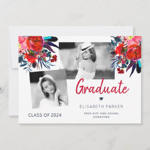 Faire-part Élégant collage photo collage floral graduation